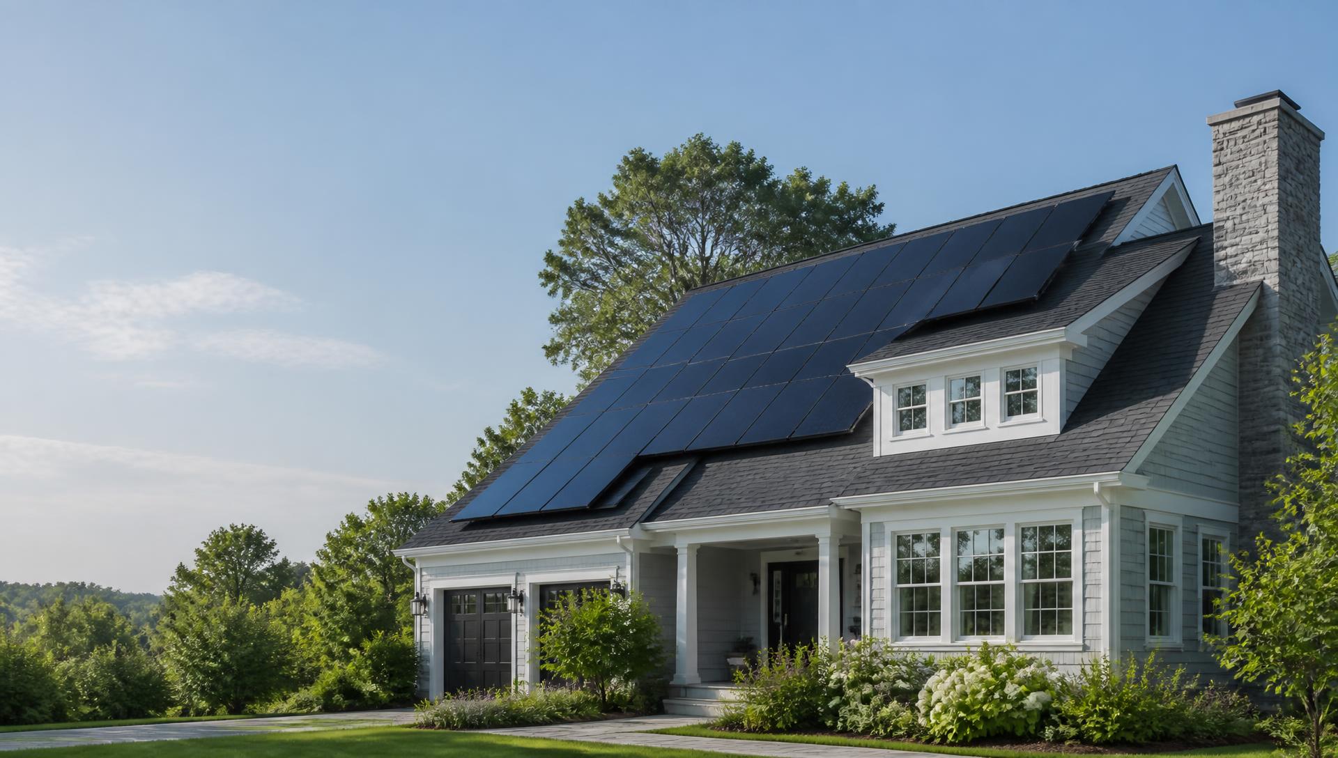 Modern home with rooftop solar panels